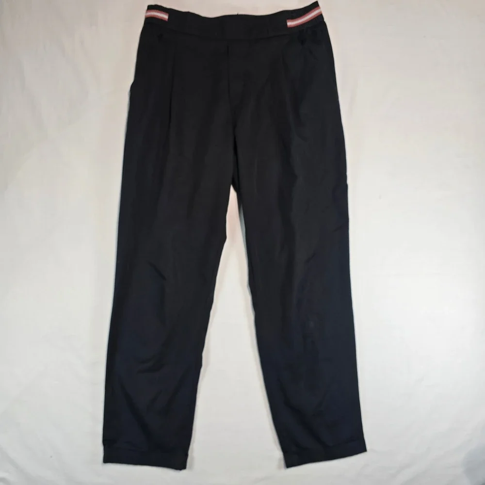 Zara Trafaluc Black Tapered Trousers Striped Elastic Waist Pants Womens Size M